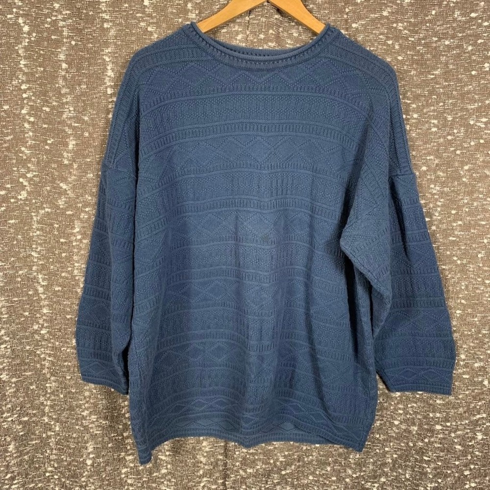 Vintage Absolutely Cotton Blue Geometric Knit Crewneck Sweater Pullover